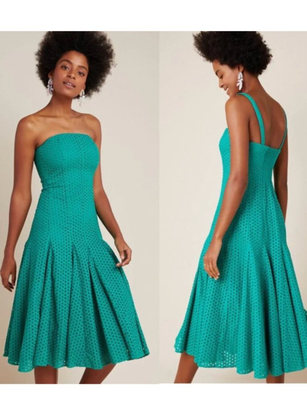 Anthropologie Maeve Lelia Eyelet Midi Dress Green/turquoise Size 0